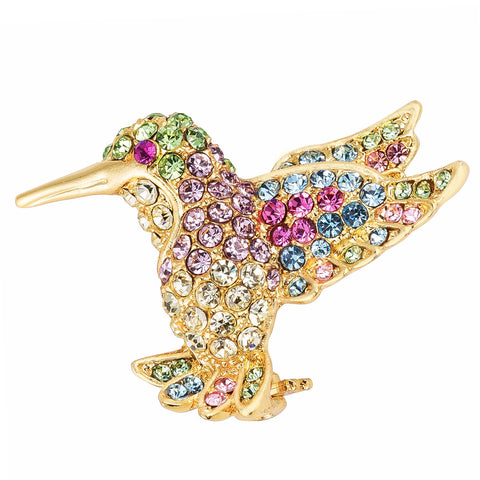 Kumiko 18k Gold Multi Color Crystal Hummingbird Brooch