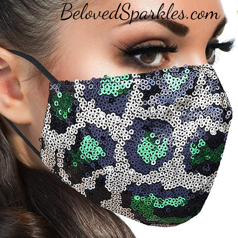 Kayli Leopard Pattern Sequin Embellished Fashion Mask