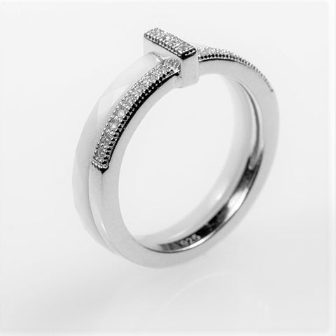 Lafi White Ceramic Cocktail Band Ring | Sterling Silver