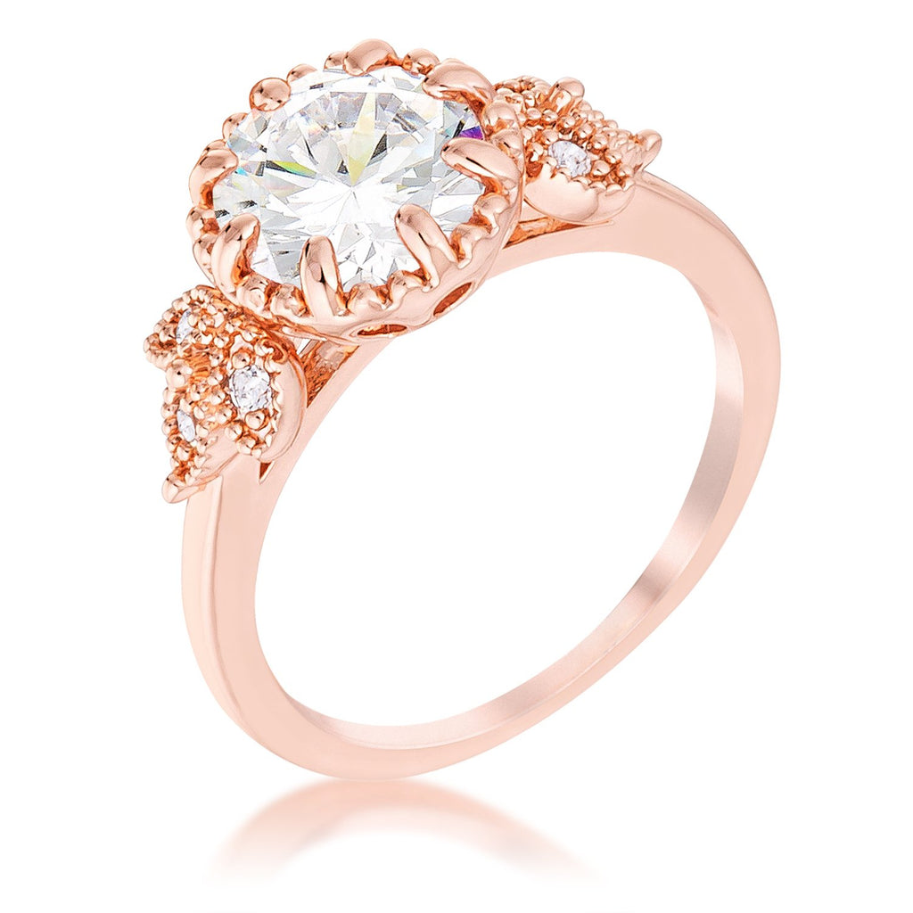 Laurel Leaf 2ct Round Rose Gold Engagement Ring | 2ct