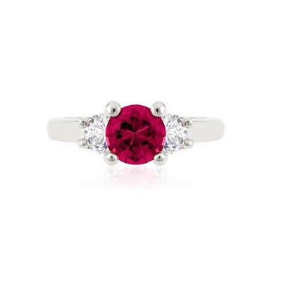 Leana 6.5mm Fuchsia Pink Three Stone CZ Ring | 1.5ct