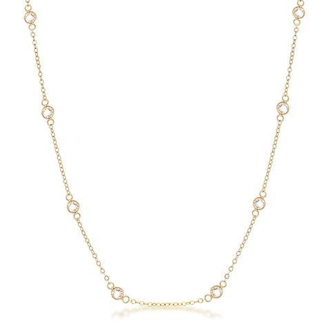 Lecia 16” Gold CZ Round Bezel Saturn Necklace