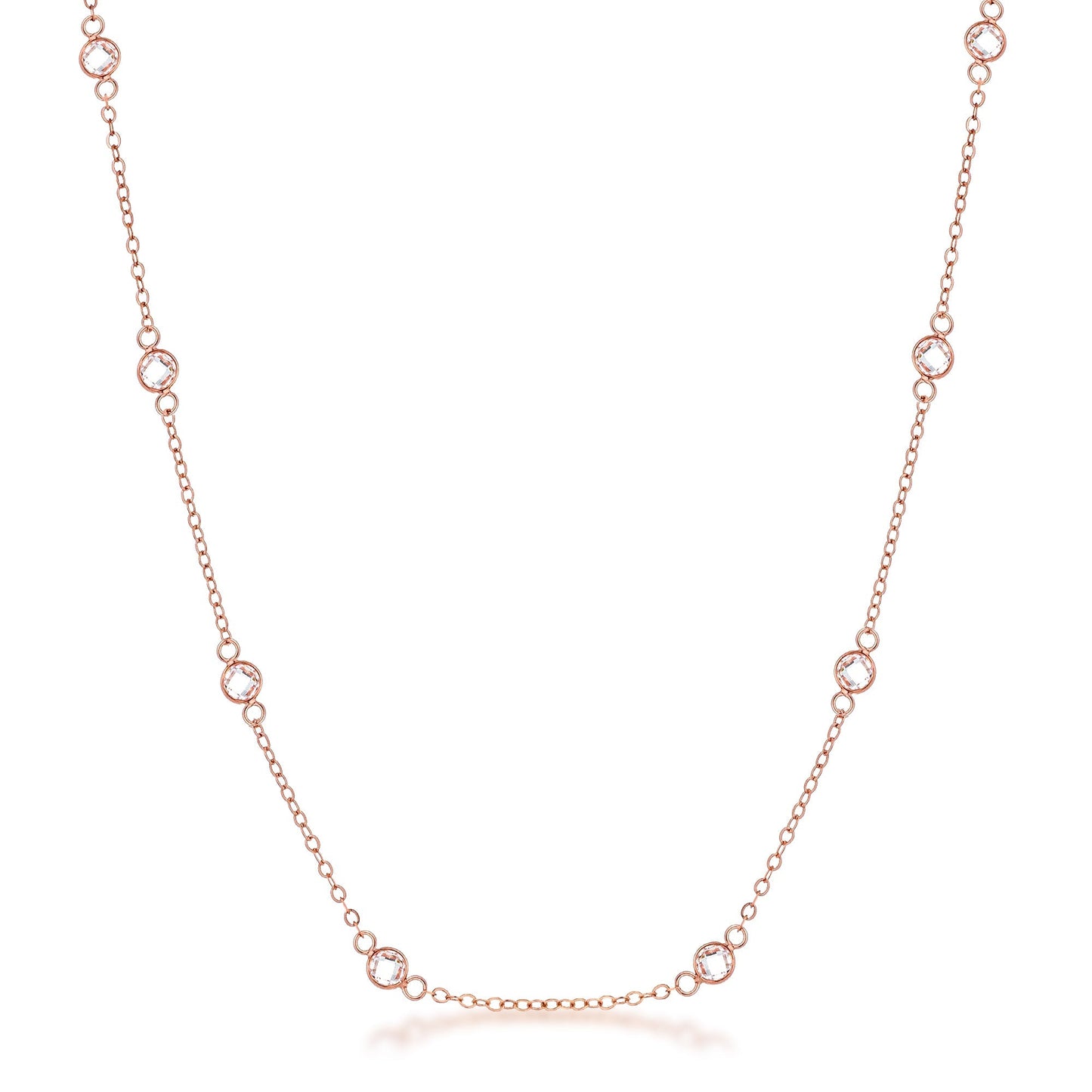 Lecia 16” Rosegold Round CZ Bezel Saturn Necklace