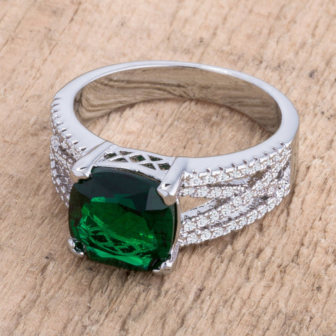 Leeza Elegant Criss-Cross Emerald CZ Engagement Ring | 4.5ct