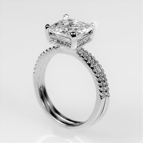 Lexy 3ct Princess CZ Solitaire Engagement Ring Set | 3.5ct