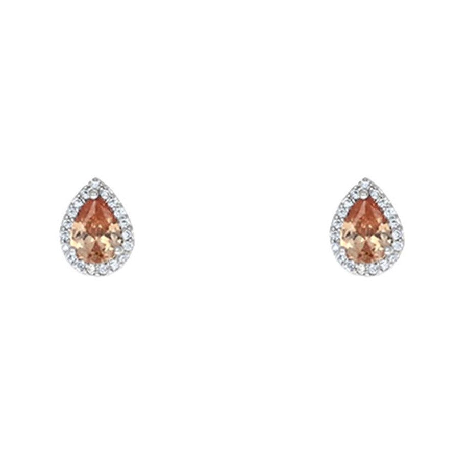 Lina Champagne Pear Halo CZ Earrings | 1.5ct