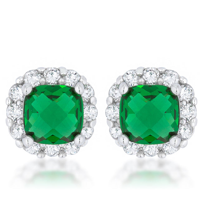 Liz Emerald Cushion Halo Stud Earrings | 2ct