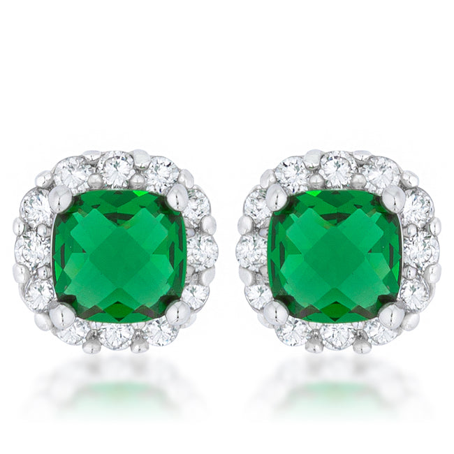 Liz Emerald Green Cushion Halo Stud Earrings | 2ct | Cubic Zirconia ...