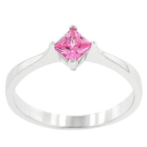 Lois Pink Petite Princess cut Solitaire Ring  | 0.5ct | Sterling Silver