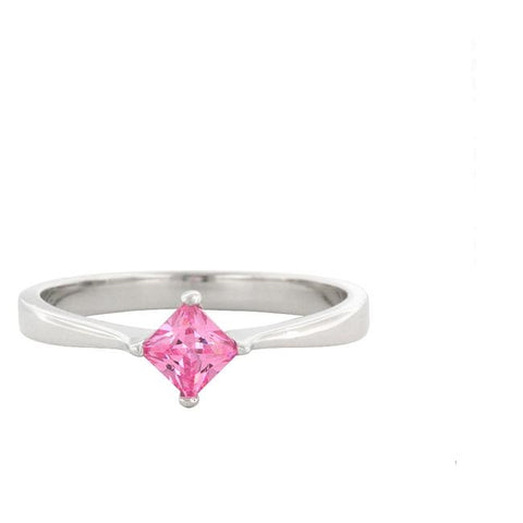 Lois Pink Petite Princess cut Solitaire Ring  | 0.5ct | Sterling Silver