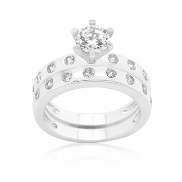 Lorenza 1ct Round Bezel Set Engagement Ring Set | 3ct