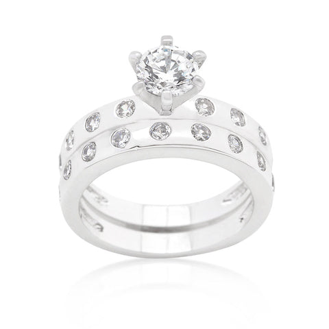 Lorenza 1ct Round Bezel Set Engagement Ring Set | 3ct