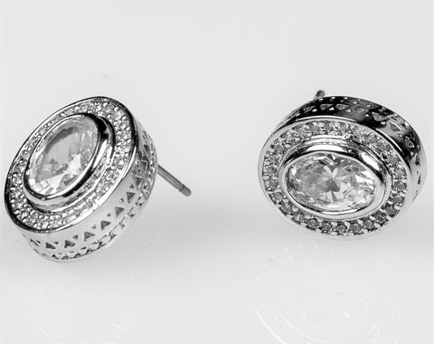 Luisa Vintage Oval Halo Stud Earrings | 3ct