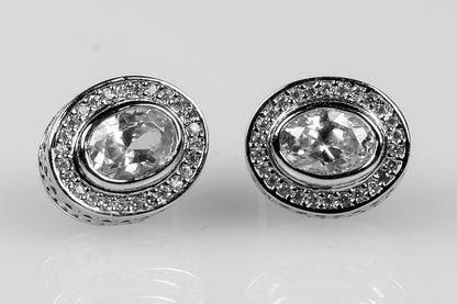 Luisa Vintage Oval Halo Stud Earrings | 3ct