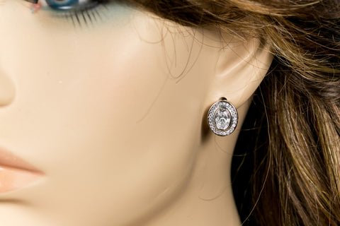Luisa Vintage Oval Halo Stud Earrings | 3ct