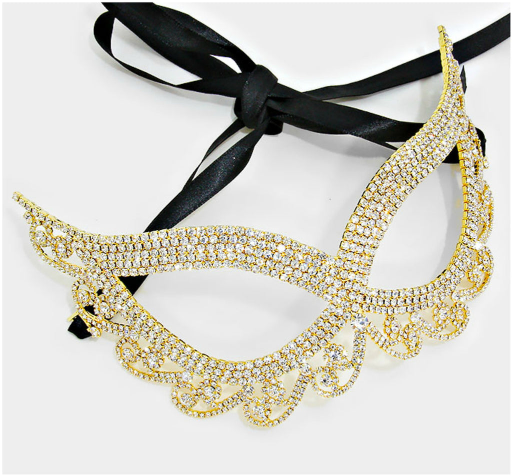 Lynn Swirl Cat Eye Masquerade Mask | Gold | Crystal - Beloved Sparkles
 - 1