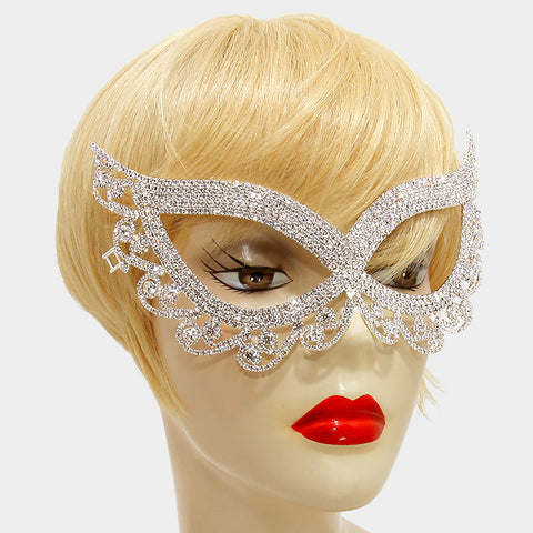 Lynn Swirl Cat Eye Masquerade Mask | Crystal | Silver