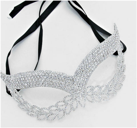 Maddie Exquisite Cat Eye Masquerade Mask | Crystal | Silver