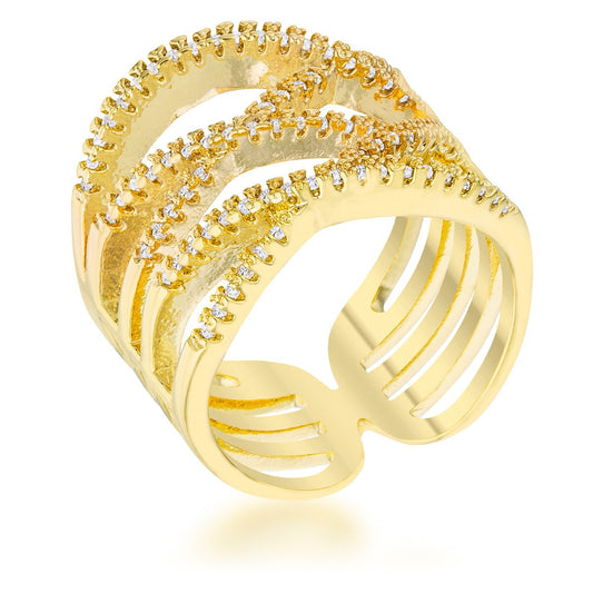 Mandy CZ Criss Cross Wide Band Ring