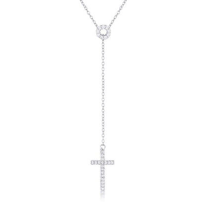 Maranda CZ White Gold Lariat Cross Necklace - Beloved Sparkles