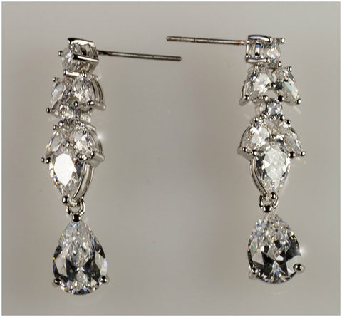 Marla Cluster Linear Dangle Earrings | 6ct | Cubic Zirconia | Silver - Beloved Sparkles