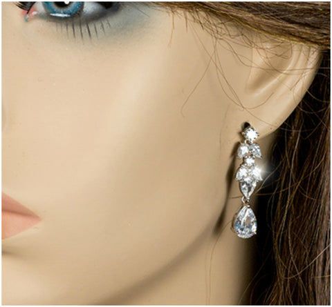 Marla Cluster Linear Dangle Earrings | 6ct | Cubic Zirconia | Silver - Beloved Sparkles