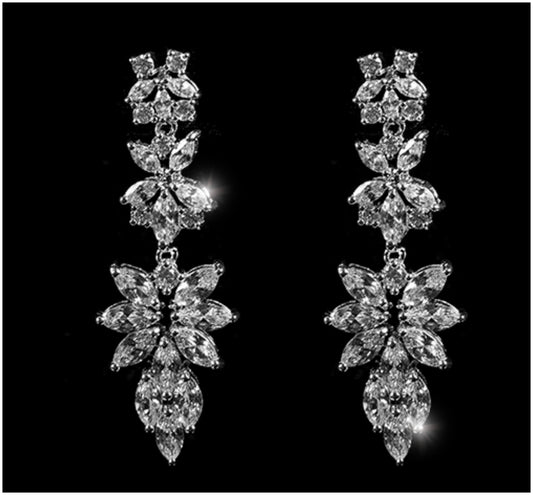 Marlene Marquise Cluster Chandelier Earrings | 8ct | Cubic Zirconia | Silver - Beloved Sparkles