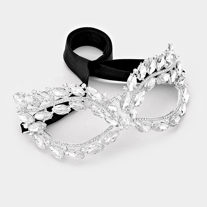 Mattie Marquise Cluster Masquerade Mask | Crystal | Silver - Beloved Sparkles