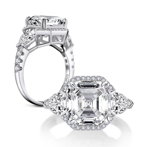Mavis 10mm Asscher Cubic Zirconia Halo Engagement Ring | 7ct | Sterling Silver