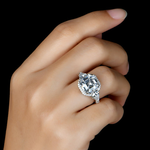 Mavis 10mm Asscher Cubic Zirconia Halo Engagement Ring | 7ct | Sterling Silver