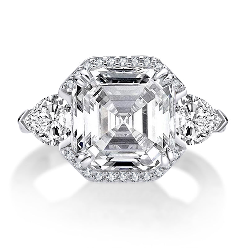 Mavis 10mm Asscher Cubic Zirconia Halo Engagement Ring | 7ct | Sterling Silver