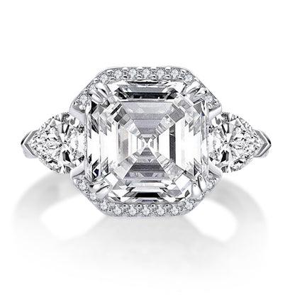 Mavis 10mm Asscher Cubic Zirconia Halo Engagement Ring | 7ct | Sterling Silver