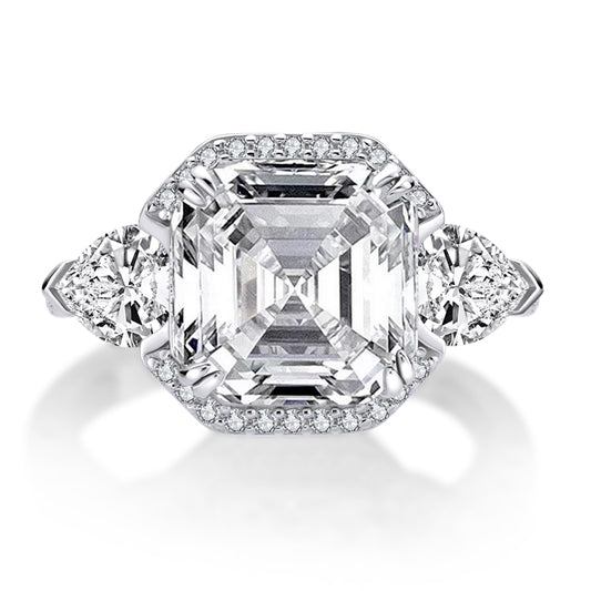 Mavis 10mm Asscher CZ Halo Engagement Ring | 7ct | Sterling Silver