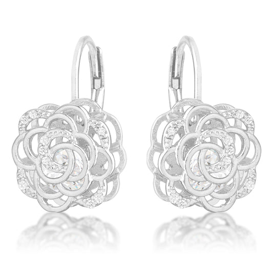 Maya CZ Rose Drop Silvertone Earrings