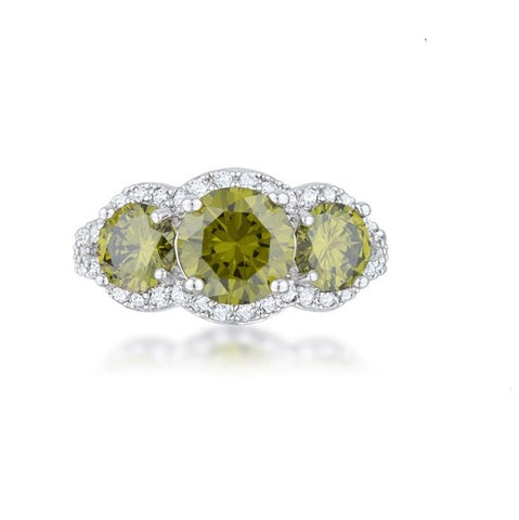 Merion Three Olive Green Round Stone Trio Ring  | 6.8ct