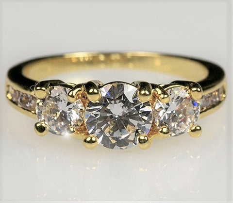 Misty Three Stone Gold Engagement Ring | 3.3ct | Cubic Zirconia  | 18k Gold