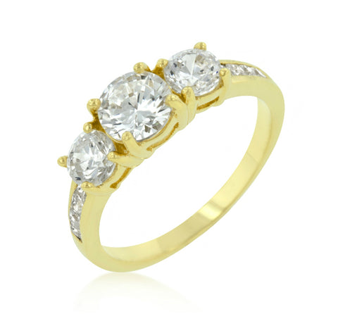 Misty Three Stone Gold Engagement Ring | 3.3ct | Cubic Zirconia  | 18k Gold - Beloved Sparkles
