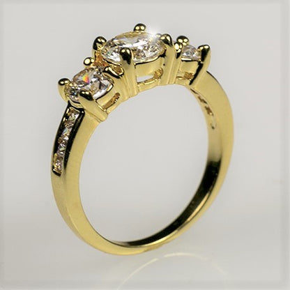 Misty Three Stone Gold Engagement Ring | 3.3ct | Cubic Zirconia  | 18k Gold