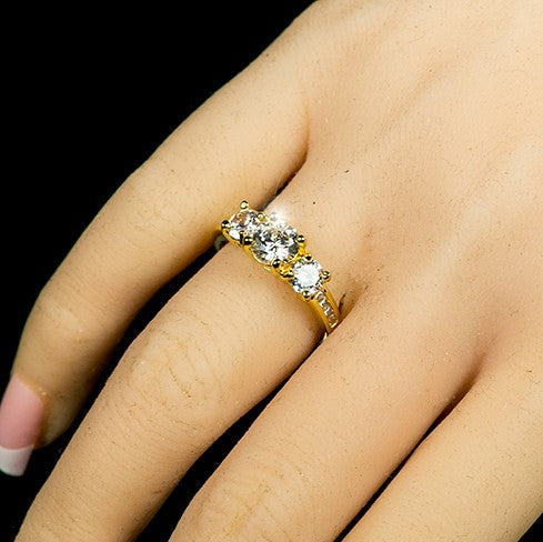 Misty Three Stone Gold Engagement Ring | 3.3ct | Cubic Zirconia  | 18k Gold