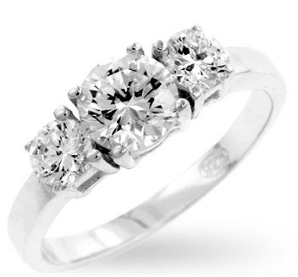 Nadia Triplet Round Cut Engagement Ring | 1.5 Carat | Sterling Silver | Cubic Zirconia - Beloved Sparkles