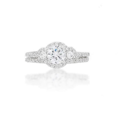 Narah Three Stone Halo Engagement Wedding Ring Set | 2.5ct