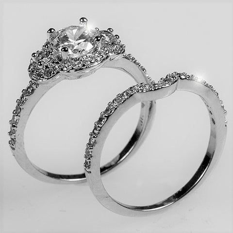 Narah Three Stone Halo Engagement Wedding Ring Set | 2.5ct