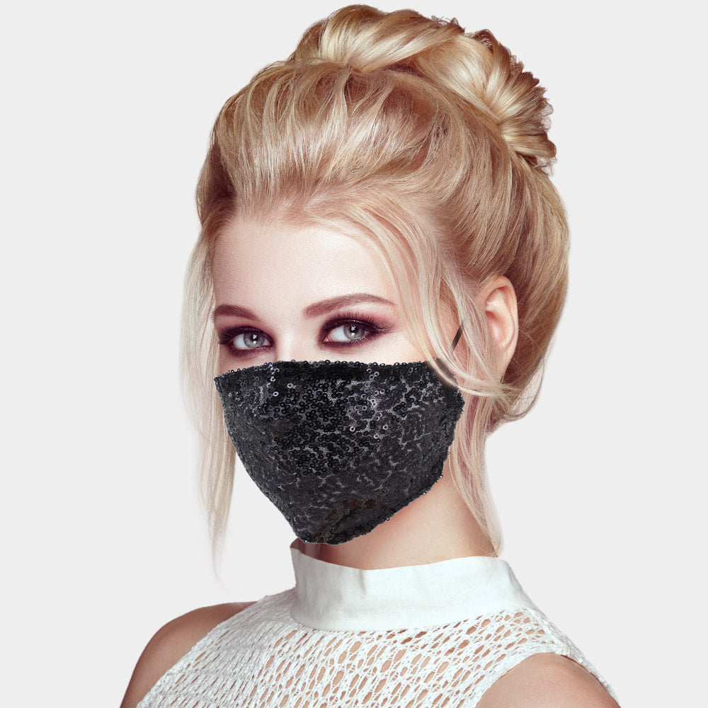 Niki Black Sequin Embellished Fashion Mask