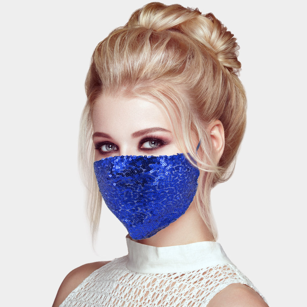Niki Blue Sequin Embellished Fashion Mask
