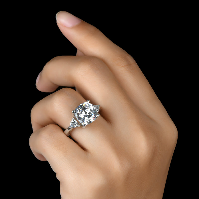Nikki 10mm Cushion Three CZ Engagement Ring | 5.6ct | 925 Sterling Silver