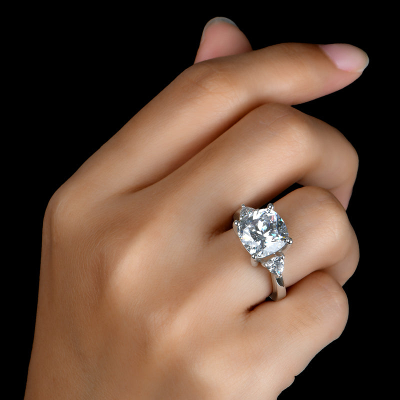 Nikki 10mm Cushion Three CZ Engagement Ring | 5.6ct | 925 Sterling Silver