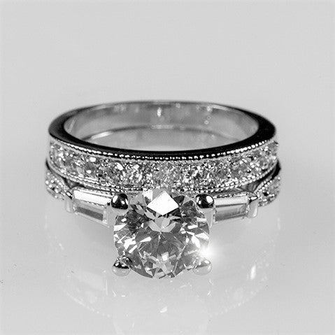 Nita 8mm Round Cubic Zirconia Engagement Ring Set | 2ct | 3ct - Beloved Sparkles