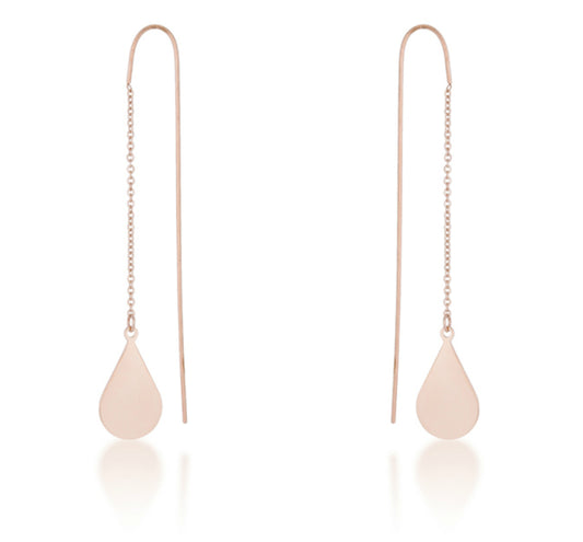 Chloe Stainless Steel Teardrop Threaded Drop Earrings | Stainless Steel | Rose Gold