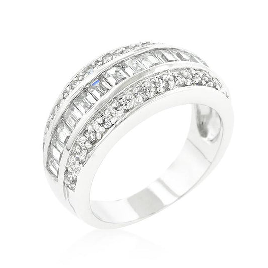 Noni 3 Rows Round and Emerald Channel Band Ring | 5ct
