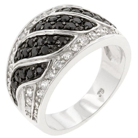 Noor Jet Black and Clear CZ Swirl Band Ring | 4ct